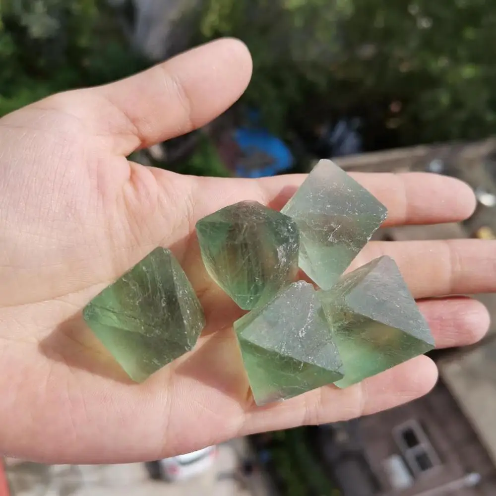 

Natural Green fluorite octahedron gemstone crystal polytope
