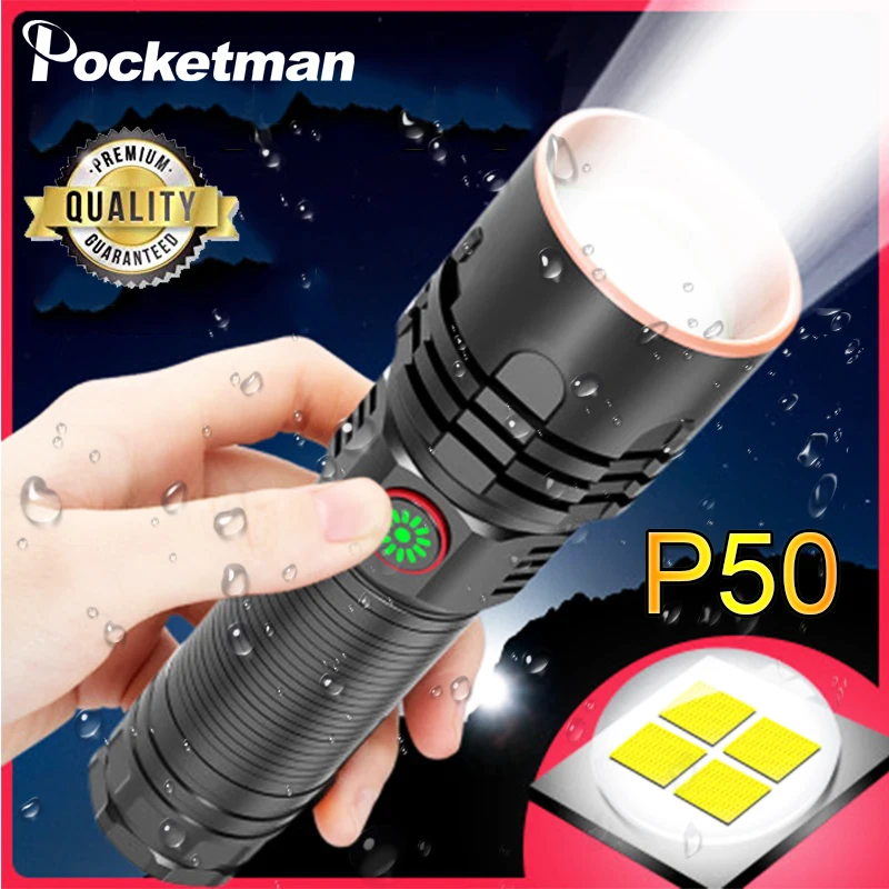 

New 4-Core P50 LED Flashlight Zoom Flashlight USB Rechargeable Torch T6 LED Torch Waterproof Flashlight Use 18650/26650 Battery