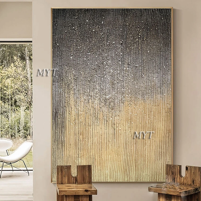 

Unframed Golden Foil Design Abstract Thick Oil Painting Heavy Textured Wall Decor Canvas Art Christmas Gift For Modern Home