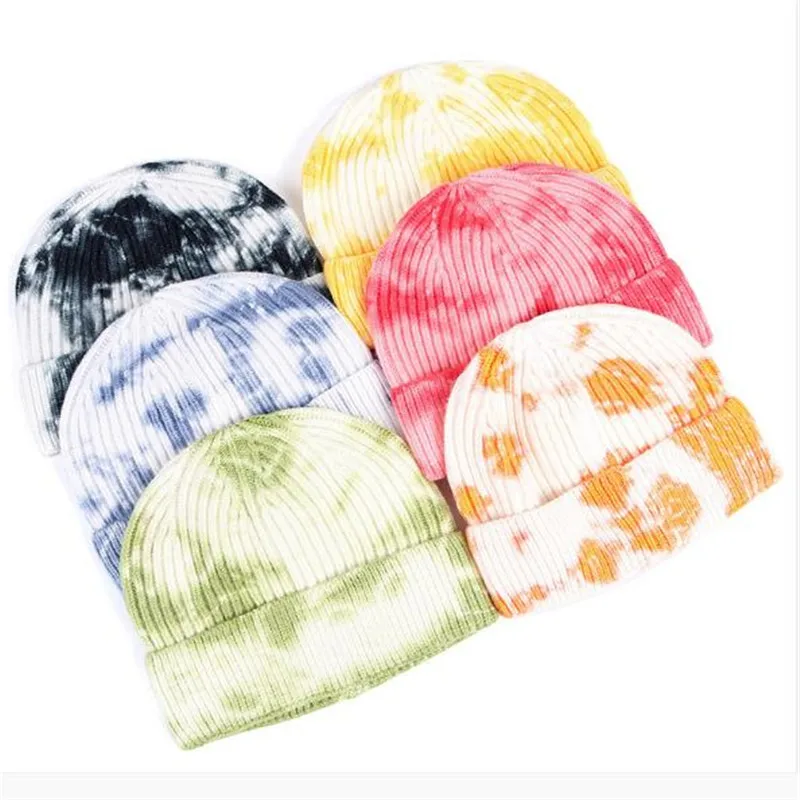 

Warm Autumn Winter Bonnets For Women Tie Dye Cap Beanie Cotton Soft Casual Short Melon Mens Hat Beanies Hip Hop Caps Accessories