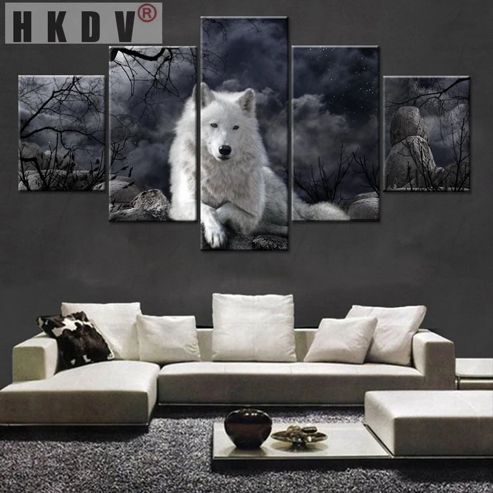 

HKDV Abstract Modular 5 Panels Canvas Paintings Posters Prints Animal Wolf Wall Art Pictures Home Decor Living Room Unframed