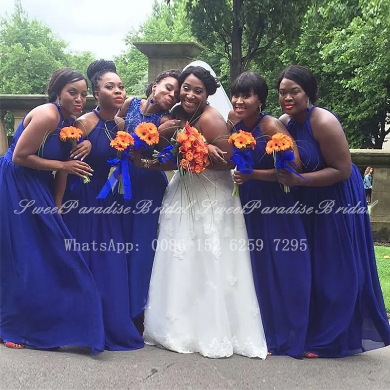 

Royal Blue Chiffon Long Bridesmaid Dresses 2020 African Women A Line Formal Wedding Party Dress Vestidos De Fiesta De Noche