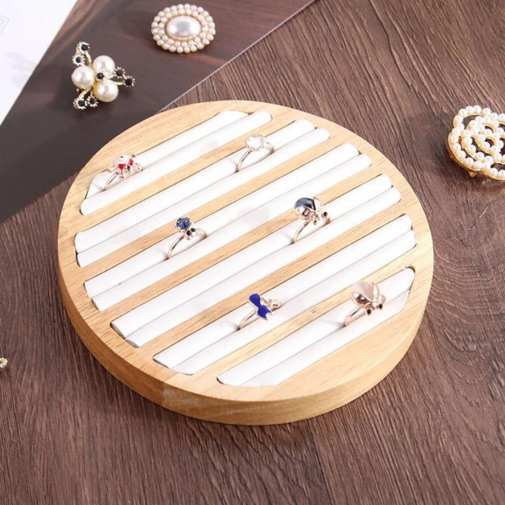 

3 Pieces Wood Round Ring Display Tray Showcase Holder Organizer for Home