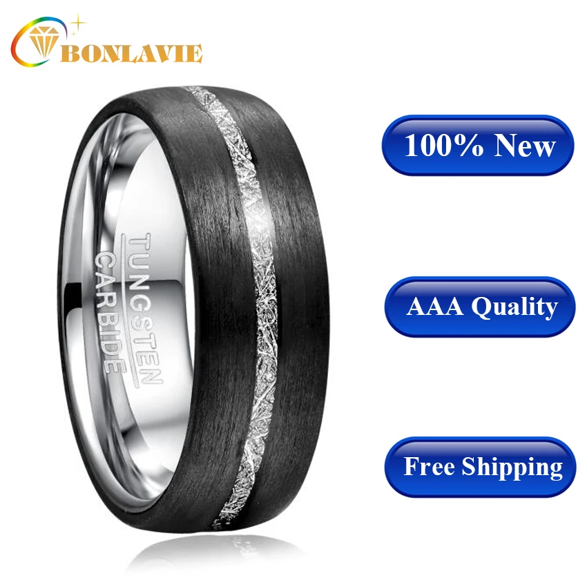 Мужское кольцо BONLAVIE шириной 8 мм из карбида вольфрама инкрустированное