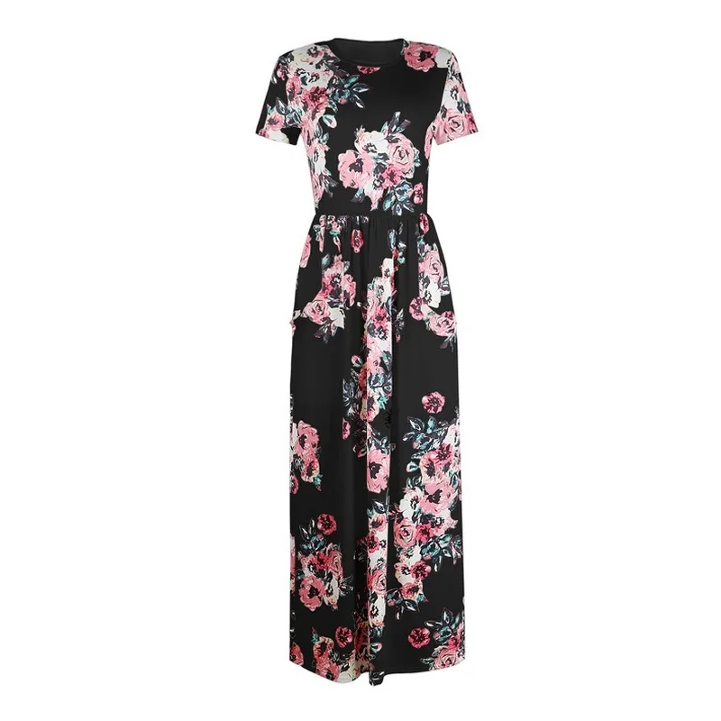 

European and American New Pocket Short-Sleeved Printed Swinging Skirt Dress Woman Dress Bandage Dresses Vestidos