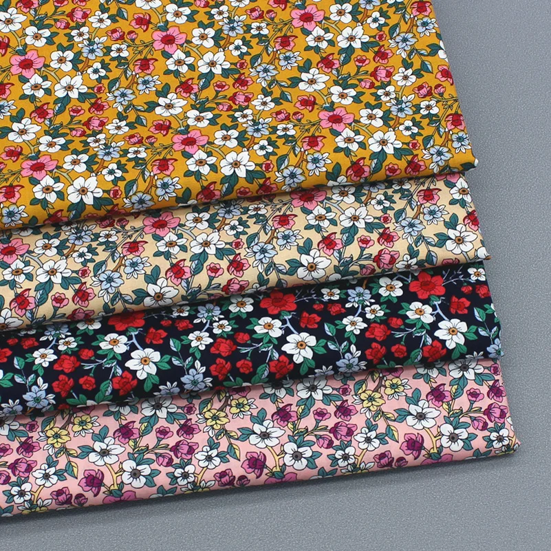 Thin Cotton Poplin Vintage Small Floral Fabric For Sewing Dress Shirt Headscarf Apparel Fabrics By Half Meter
