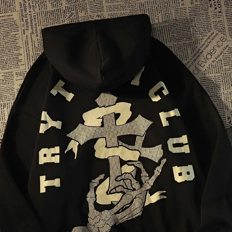 

2021 Cotton American oversize hooded plush sweater women loose street style hip-hop top vintage hoodie clothes hoody clothing