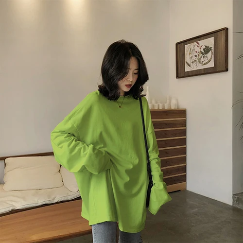 Xian 188 lv Harajuku, лучшие друзья, длинная футболка, женские футболки кавай, женские,, Осенние, одноцветные, простые, большие размеры, футболка, белая, длинный рукав, топы - Цвет: Xian 188 lv