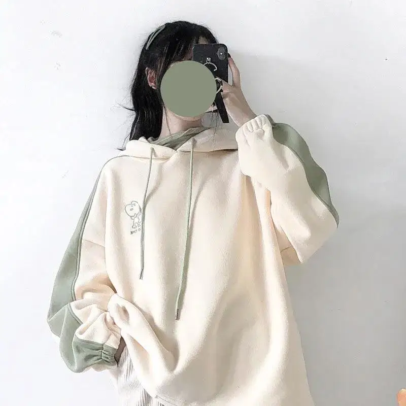 Однотонные толстовки большого размера женская одежда Новинка осени 2021 корейские