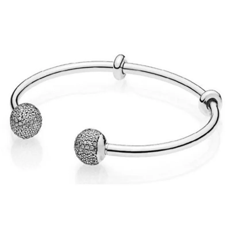 

100% 925 Sterling Silver Rose Gold Open Type Close Set Round Button Pan Bracelet Fit Fine Original Pan Bead Charm Diy Jewelry