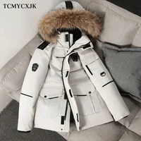 hooded real fur collar down jacket men and women the same thick winter outdoor snow coat new couple tooling oversized jacket