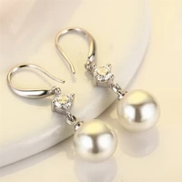 classic silver plated simulation pearl dangle drop earrings bridal wedding earring engagement jewelry women anniversary gifts