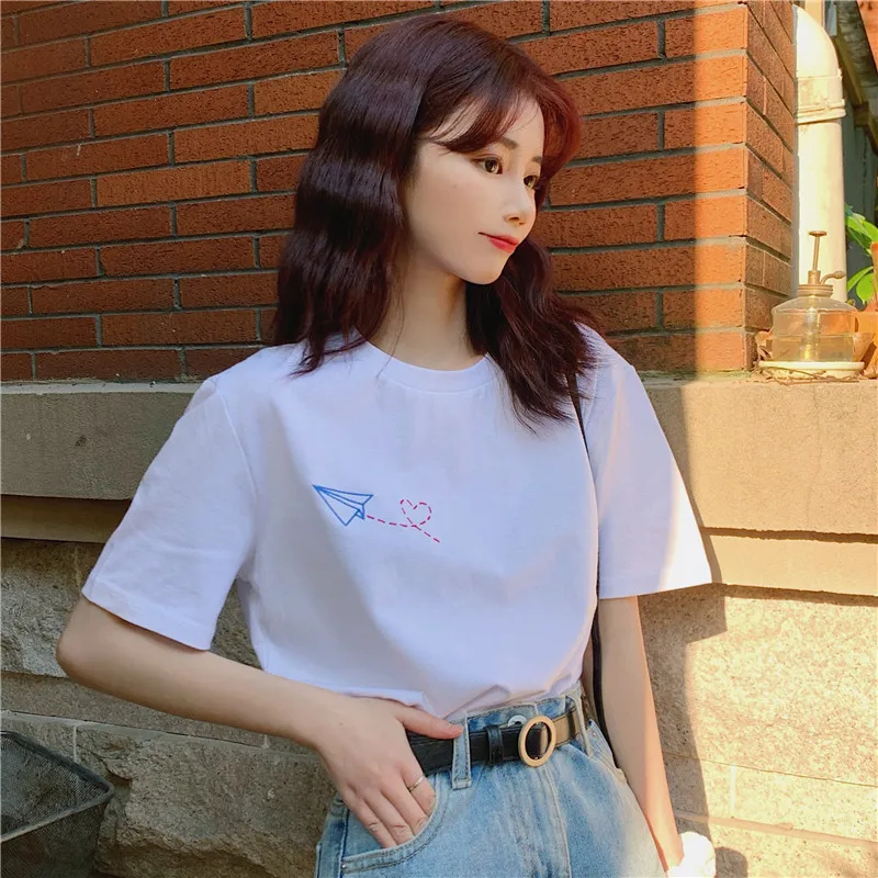 

YTX1295 2021 new lovely age-reducing embroidery loose wild white bottoming short-sleeved T-shirt