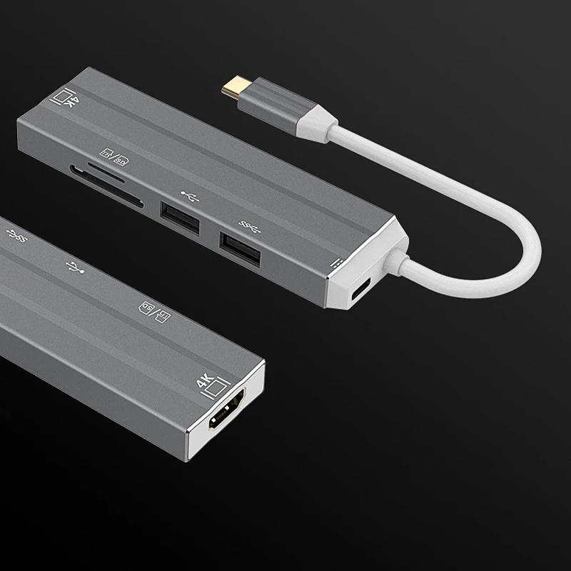 VLAMPO 4 in 1 Multi USB3.0 HUB Expansion Dock Convert 4k Type C to HDMI 4Ports Adapter for SD TF Card Reader For Macbook | Компьютеры и