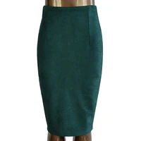 2020 sexy suede midi pencil skirt women solid color fashion vintage split elastic high waist office lady bodycon skirts saias