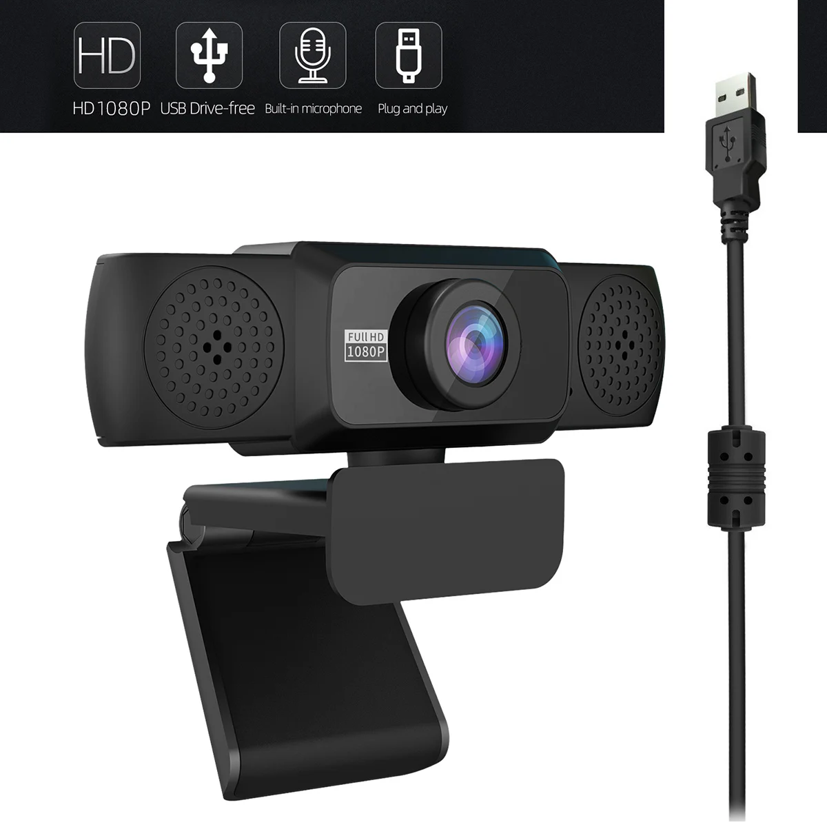 

1080P HD Webcam Streaming Computer Camera for Computer Video Calling Conferencing 360° Rotatable