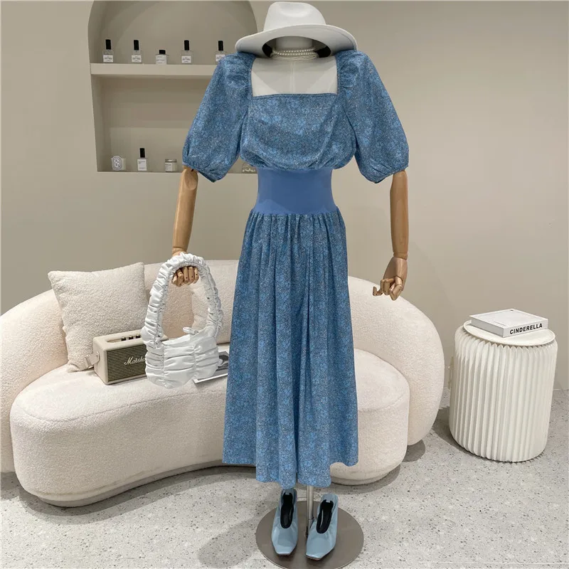 

Women's Clothing Spring Summer 2021 Fashion Niche Design Retro Bubble Sleeve Floral Dress