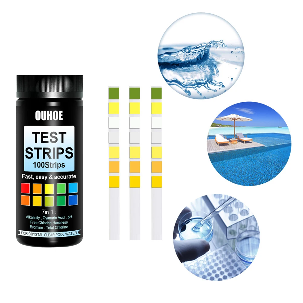 

100pcs Swimming Pool PH Test Paper Residual Chlorine PH Value Alkalinity Hardness Test Strip PH Tester Pool Cleaner Accessories