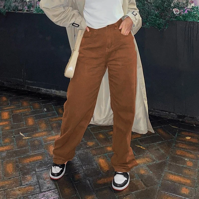 Vintage Baggy Brown Jeans Women Streetwear Loose High Waist Trousers ...