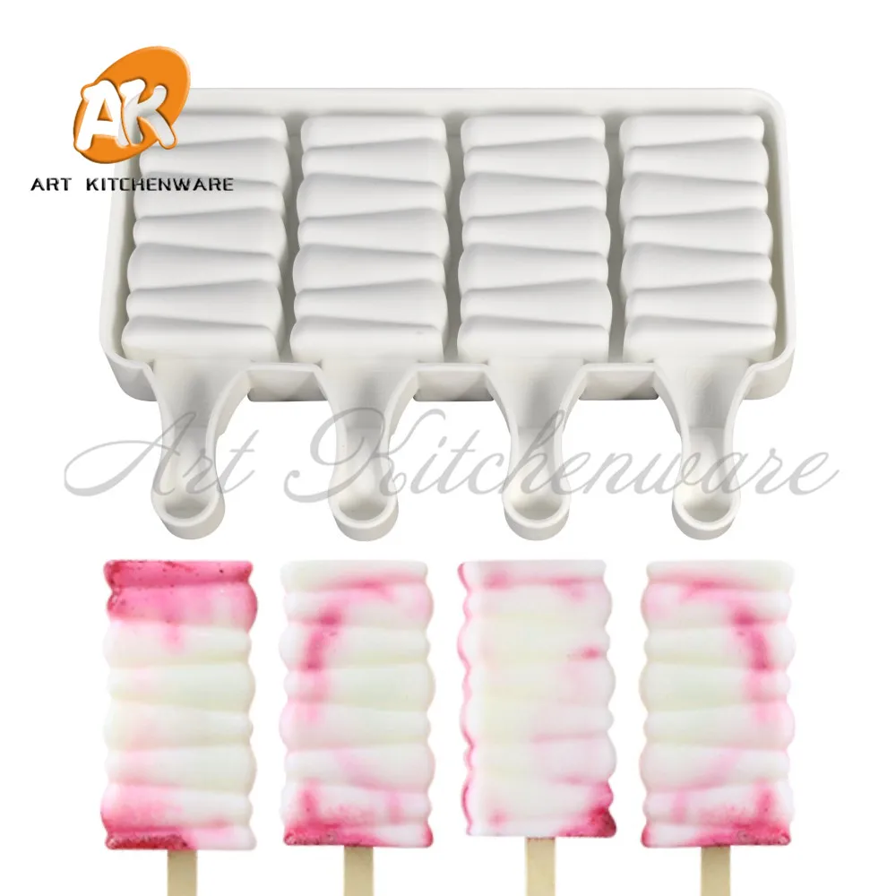 

Форма для мороженого с узором в виде полости 4/8, с деревянными палочками, силиконовая форма «сделай сам» для шоколада, фруктового льда, инстр...
