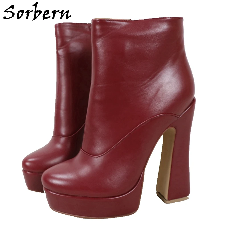 

Sorbern Block Heels Ankle Boots Unisex Chunky High Heel Side Zipper Short Booties Drag Queen Shoes Invisible Platform Heels