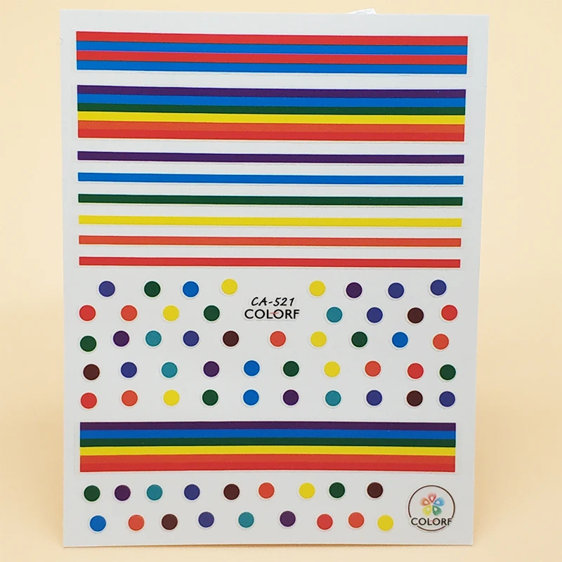 3D наклейки для ногтей красочные линии в горошек и полоску художественное