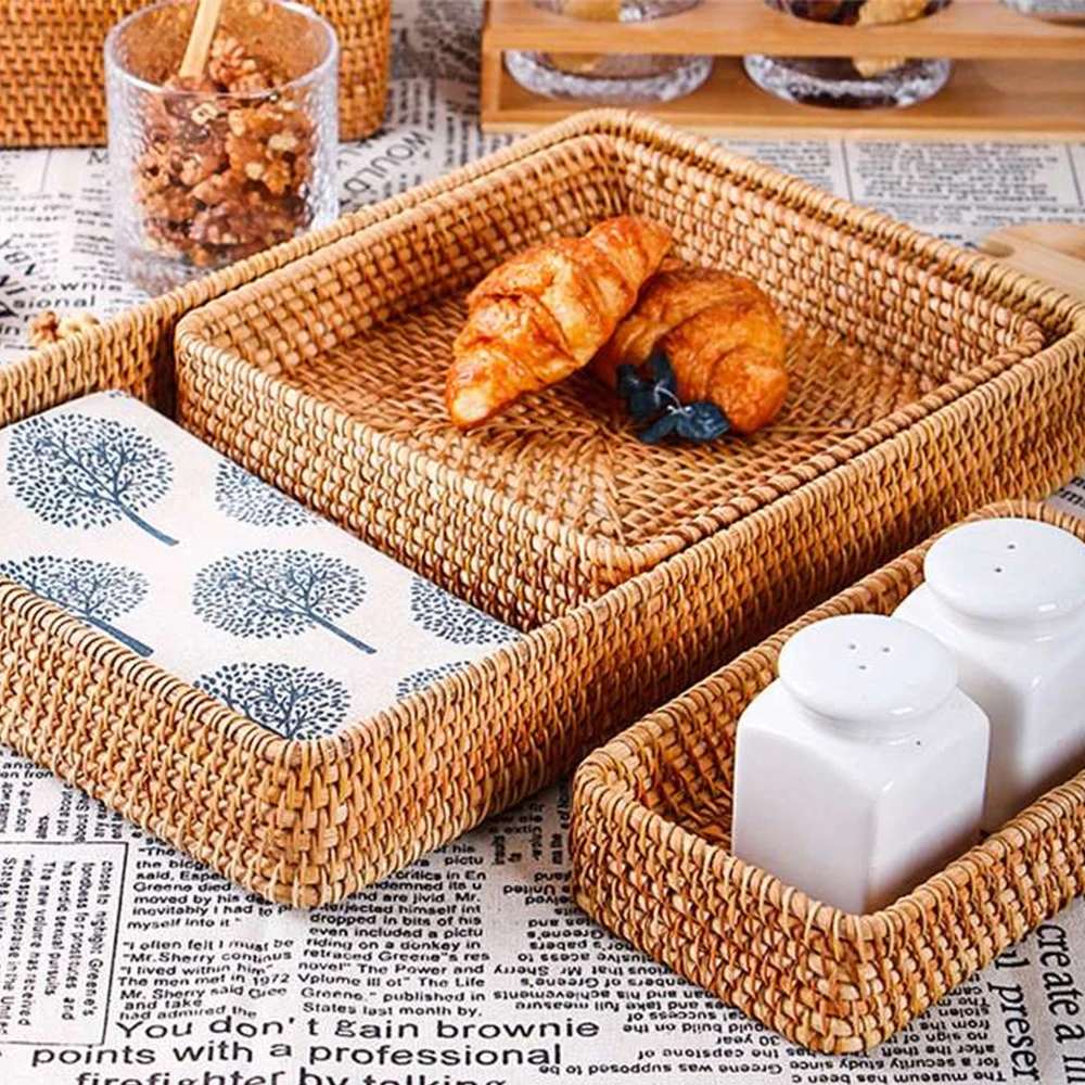 Wicker Baskets Bread Fruit Food Breakfast Display Hand-Woven Storage Basket Rattan Tray For Home Decoration Breadbasket | Дом и сад