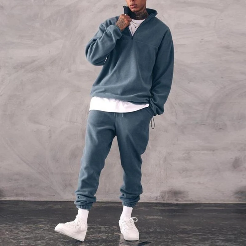 

Spring Autumn Men Causal Hooded Sets Male Loose Zip Long Sleeve Hoodies And Elastic Sports Pant Two Piece Set Jogger Tracksuit