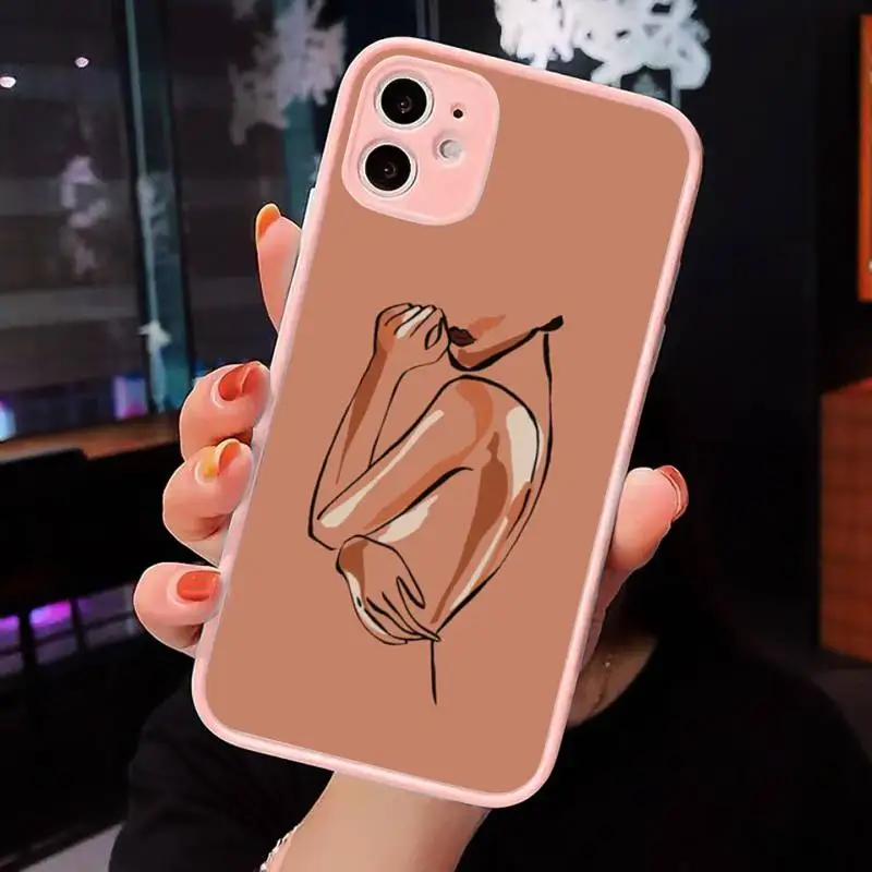 

Abstract art design sexy girl Phone Case Matte transparent For Pink iPhone 12 Mini 11 Pro XR XS Max 7 8 Plus X Back Cover