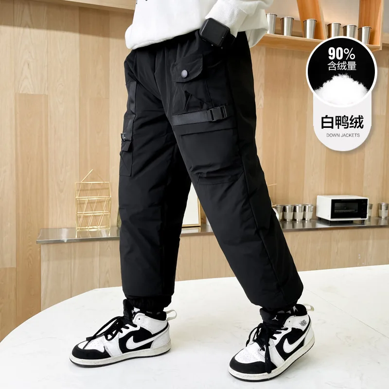 

Зимние теплые пуховые штаны для мальчиков, Детские Модные Новые плотные брюки-карго, Детские повседневные спортивные стеганые спортивные ш...