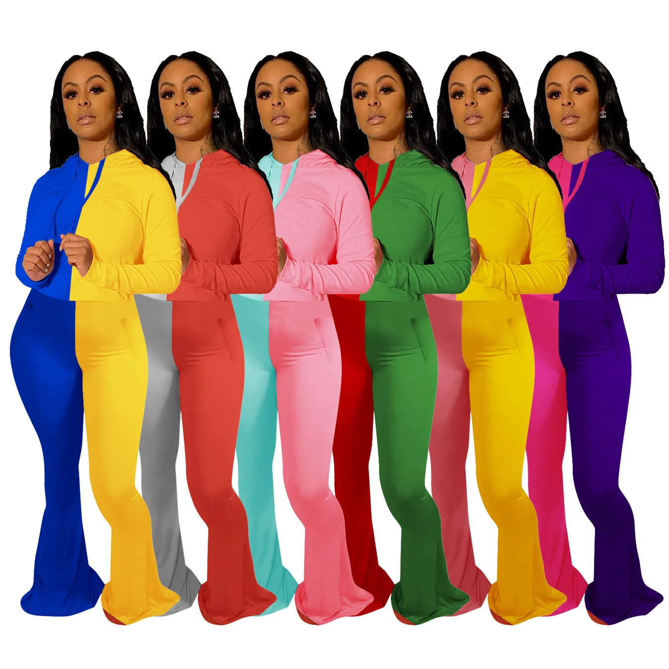 

Женский спортивный костюм Echoine, спортивный костюм из двух предметов с капюшоном и расклешенными штанами, осенняя одежда для фитнеса