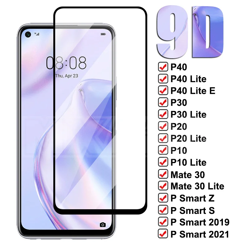 

9D Tempered Glass For Huawei P30 P40 Lite E P20 P10 Lite Full Screen Protector on Mate 30 Lite P Smart Z S 2019 2021 Glass Film