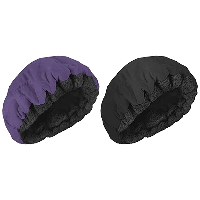 

2 Pcs Deep Conditioning Heat Steam Cap Microwavable Micro-Hair Cap Hair Thermal Treatment Cap Purple & Black