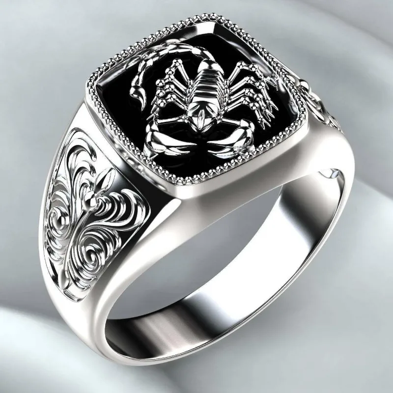 925 srebrny Vintage tłoczony pierścień męski Scorpion dzień pamięci pierścień Vintage Punk Style pierścień biżuteria