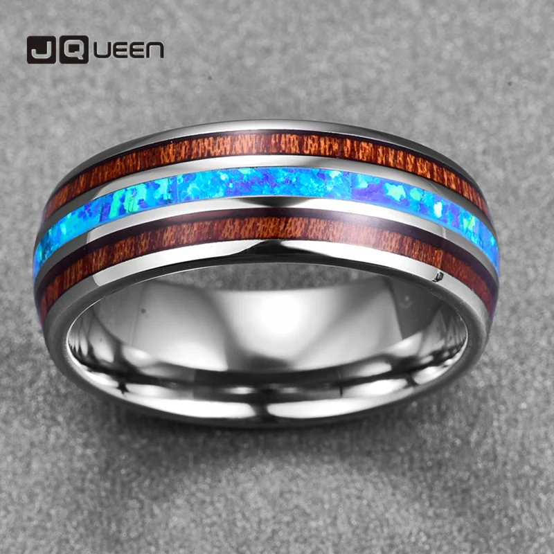 JQUEEN 8 мм широкий купольный стальной инкрустированный с двумя акации настоящий