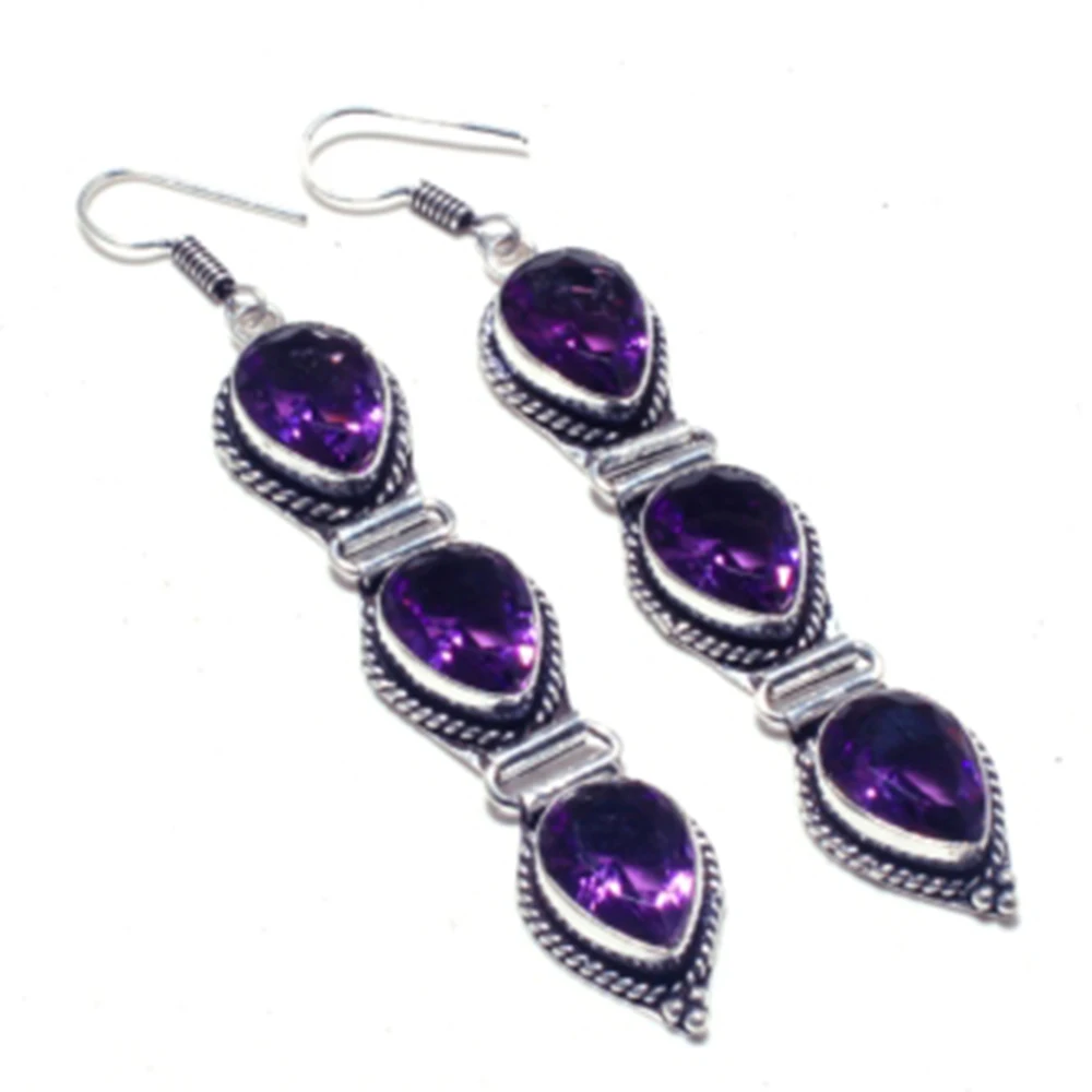 Подлинная Аметист Серьги серебряное покрытие над медью ручная работа ювелирные
