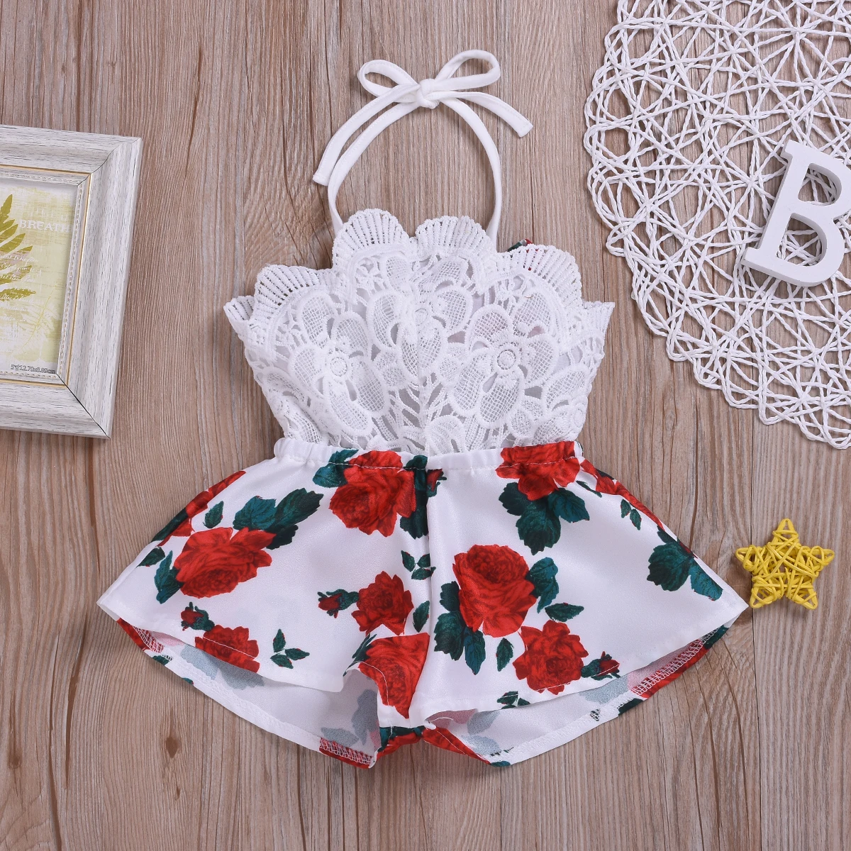 0-3Y Summer Outfits Newborn Toddler Baby Girls Halter Neck Floral Lace Flower Printed Wide Leg Shorts Rompers Playsuits | Детская одежда