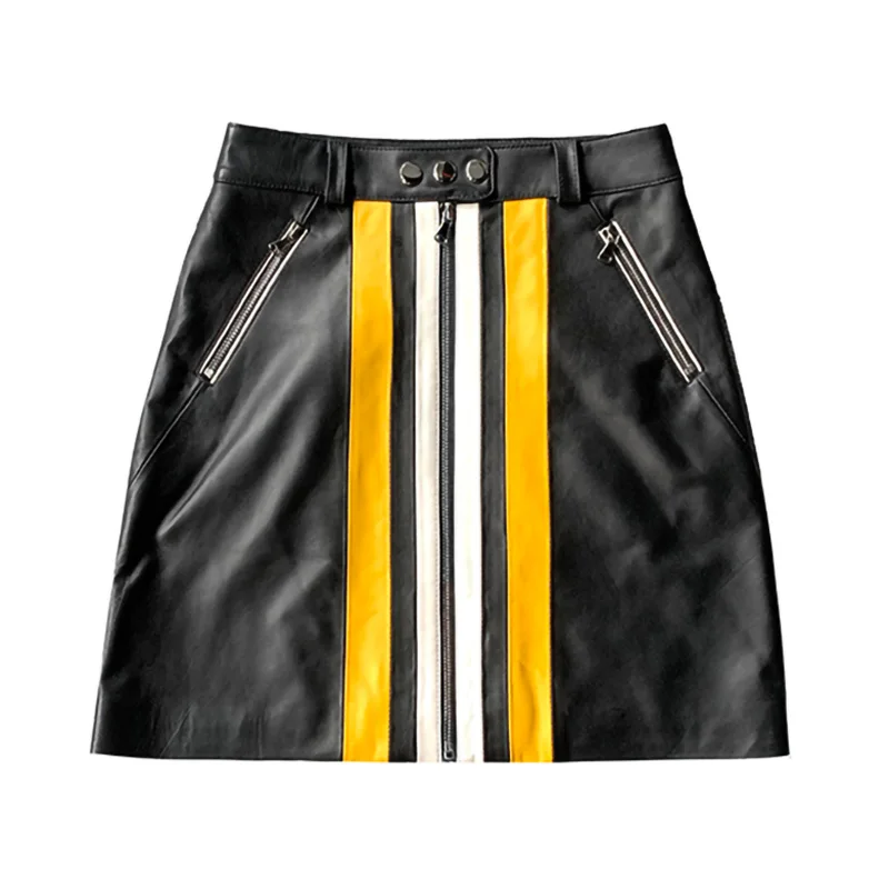 

2021 New Spring Real Leather Mini Skirts Women's Fashion Black White Skirt Y2K Lady Streetwear Sheepskin TF8507
