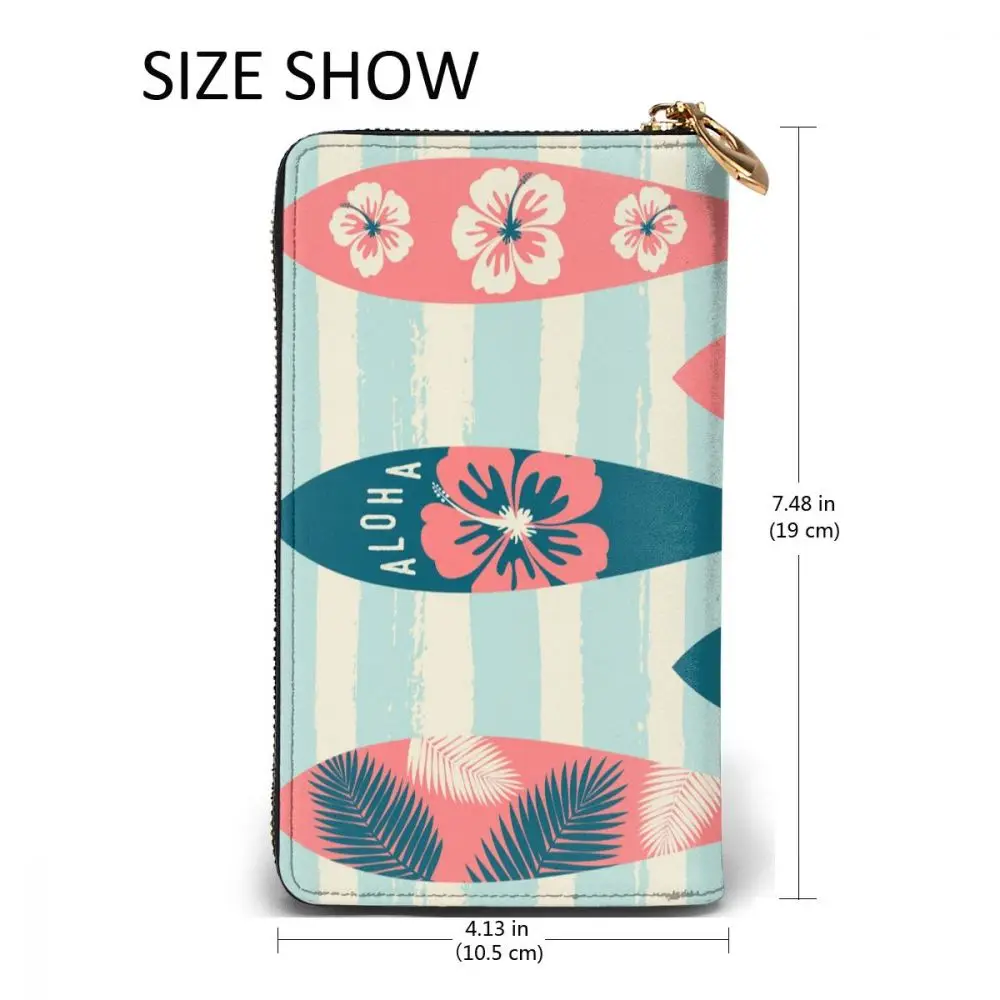 

Hawaii Surfboards Blue White Stripes Long Wallet with Credit Card Slots ID Holder Checkbook Organizer Zipper Coin Purse