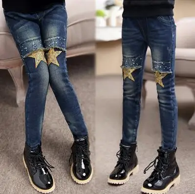 9102 jeans Коллекция года, Осенняя детская одежда джинсы для девочек повседневные тонкие джинсы для маленьких девочек, джинсы для крупных детей длинные штаны - Цвет: 9102 jeans