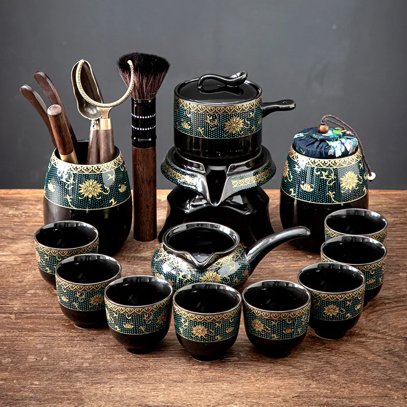 

Ceramic Stone Grinding Semi-automatic Kung Fu Tea Set Creative Wisteria Gilding Tea Ceremony Supplies