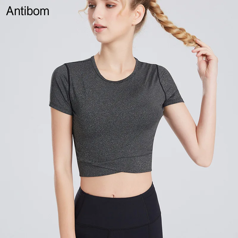 

Antibom Fitness Women's Shirt Short Sleeve High Stretchy Sexy Crop Top Yoga Clothes Workout Gym Running Quick Dry Sportswear