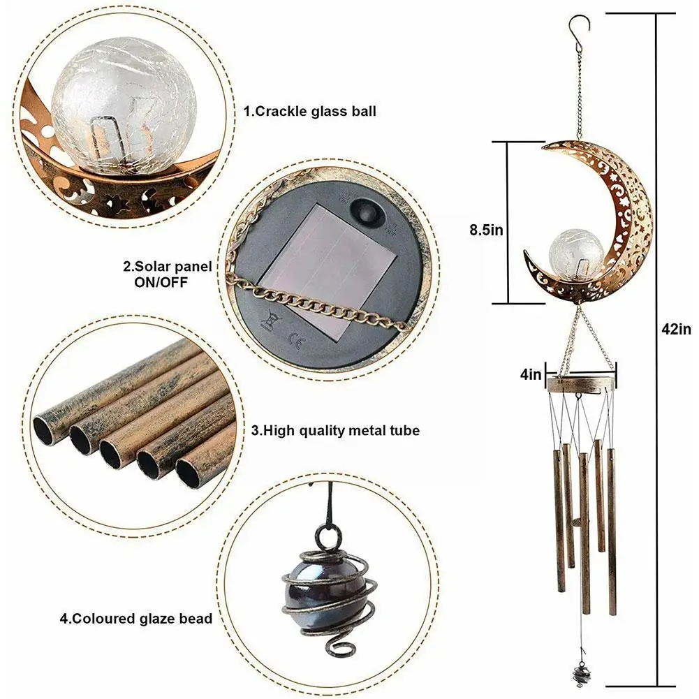 New Solar Lights Wind Chimes Outdoor Waterproof Hanging Bells Lamp With Moon Star Shape For Party Garden Festival Dec X0s2 | Дом и сад