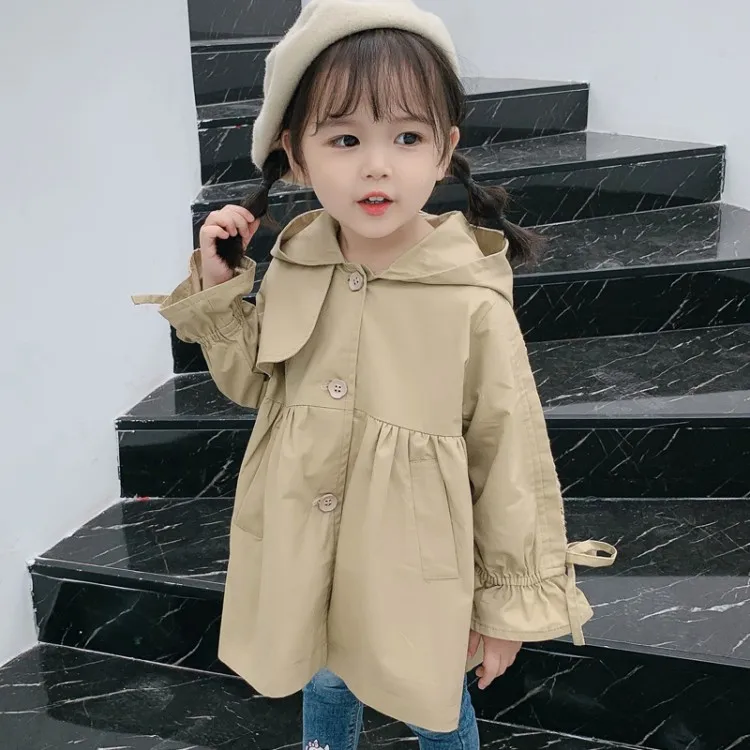 Демисезонная ветровка с капюшоном для девочек принтом|Тренч| |