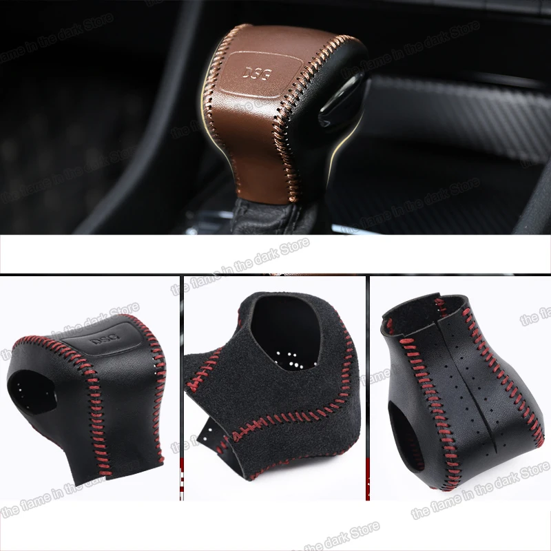 

Lsrtw2017 Genuine Leather Car Gear Lever Cover for Skoda Kodiaq Interior Accessories 2016 2017 2018 2019 2020 shift knob