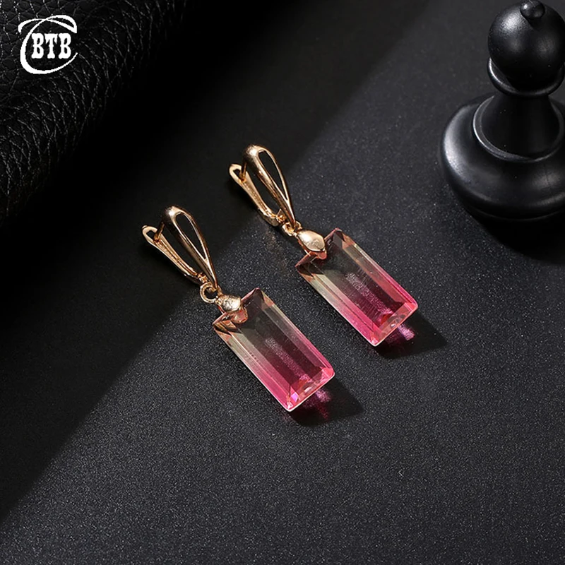 Новые длинные серьги подвески с квадратным турмалином и цирконом золотого