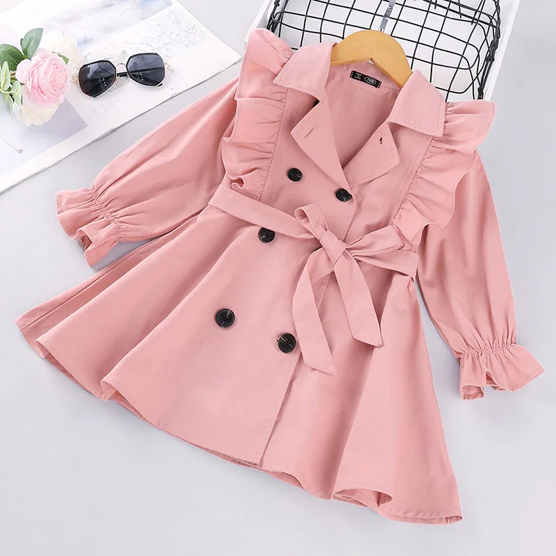 

2 3 4 5 6 7 Y Baby Girls Trench Coat Spring New Kids Cute Korean Solid Ruffle Jackets Fashion Double Breasted Girls Windbreaker