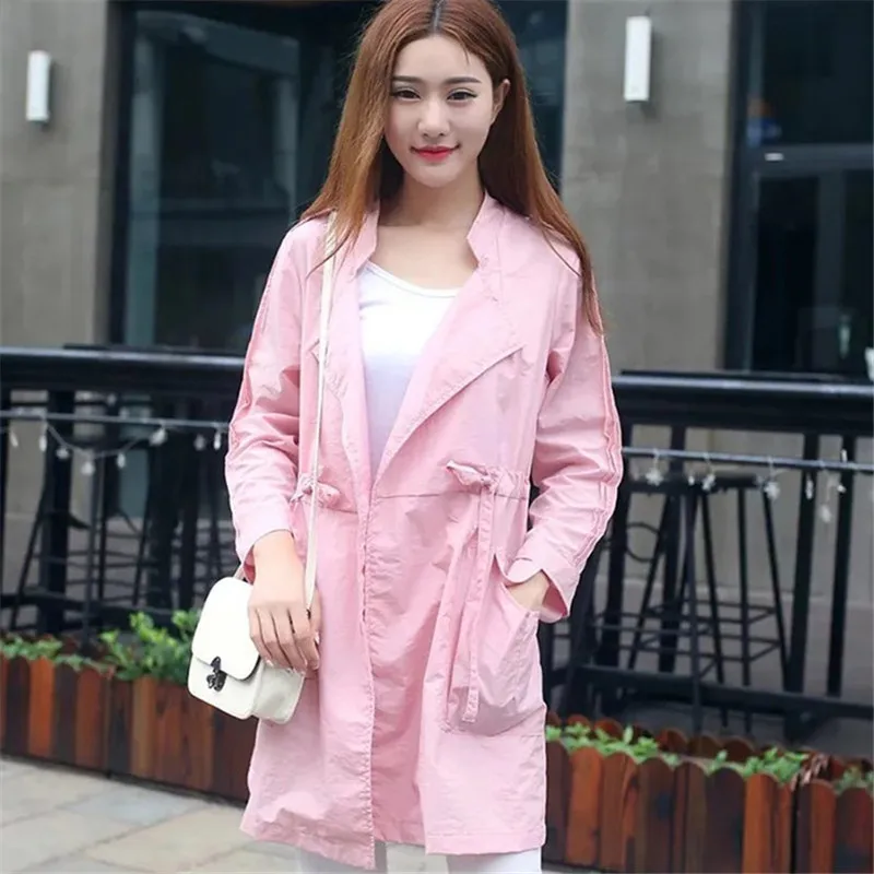 Женская ветровка на завязках Повседневная тонкая куртка средней длины большого