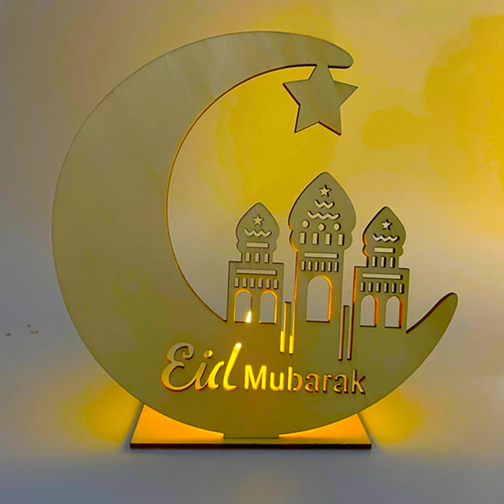 

wood Ramadan light Kulbang mirror gold moon castle hollow building letters Eid Mubarak LED Light Table decoration crafts