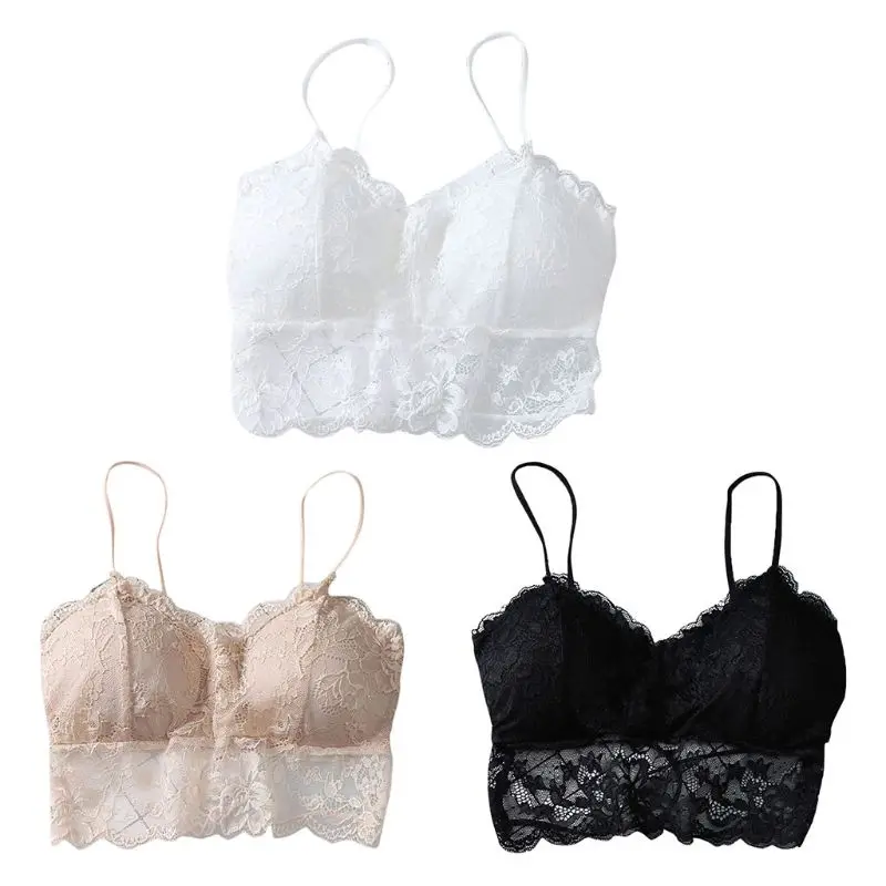 Womens Floral Lace Bralette Seamless Cross Strappy Braids Bustier Solid Crop Top X3UE